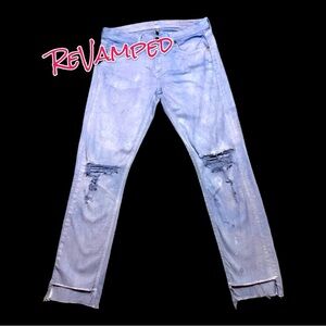 Originally NWT White Capri Jeans Hand Stenciled and Dyed in Periwinkle. Size 27